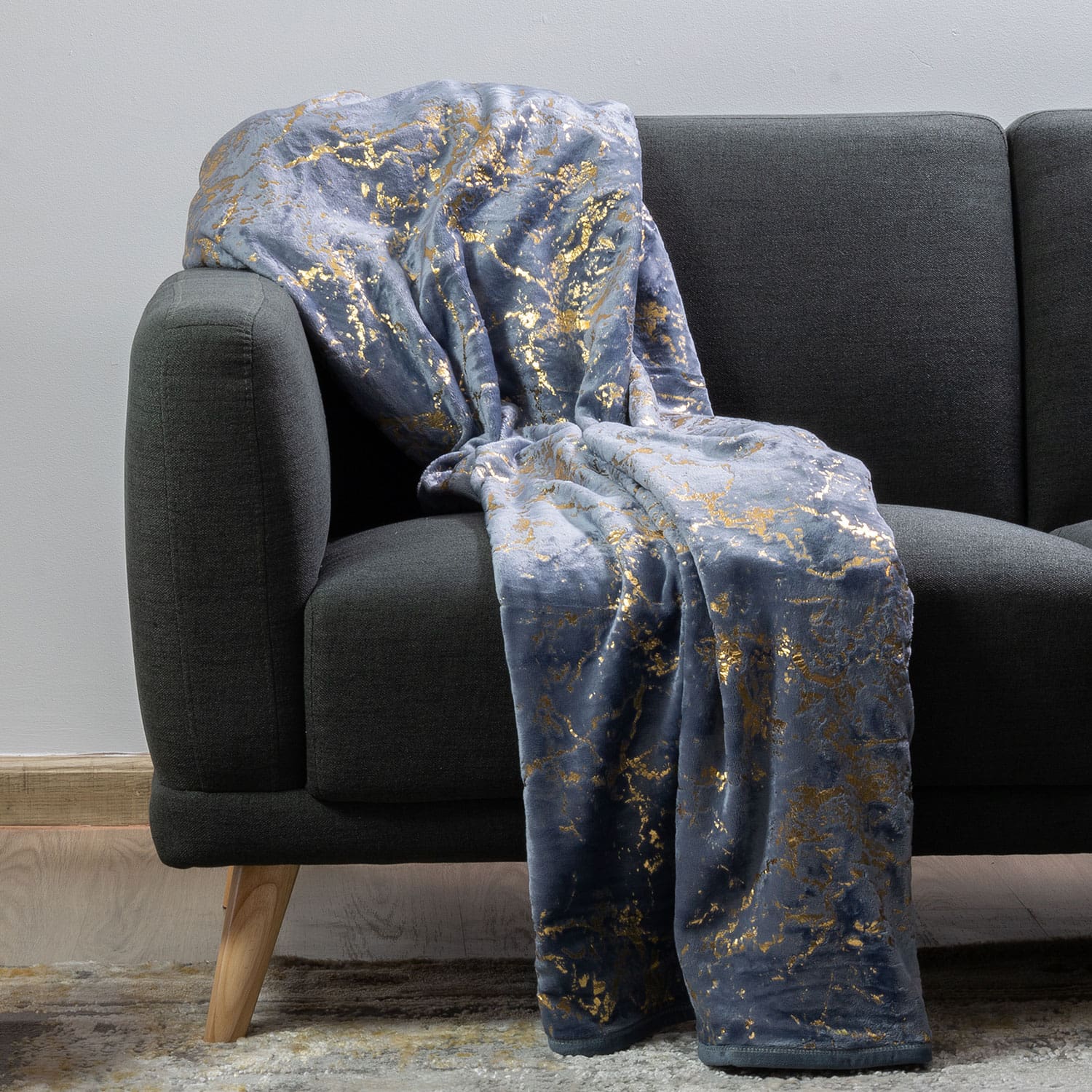 Plush Throws Denim & Gold Plush Throws Denim & Gold
