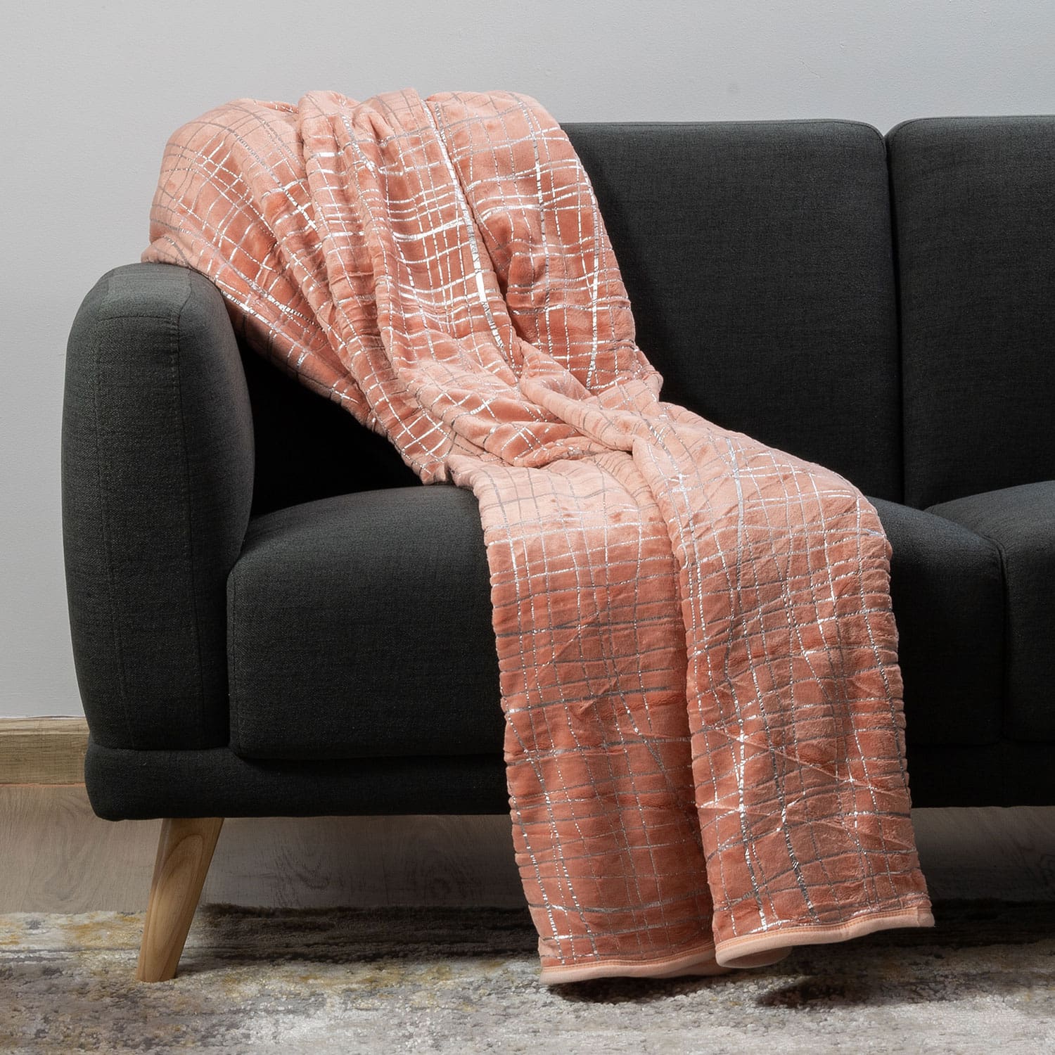 Plush Throws Peach & Silver Plush Throws Peach & Silver